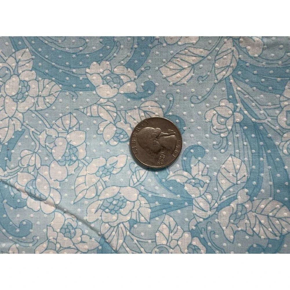 Vintage Blue White Flocked Swiss Dot Floral Fabric Pinafore Dress 44” X 128”